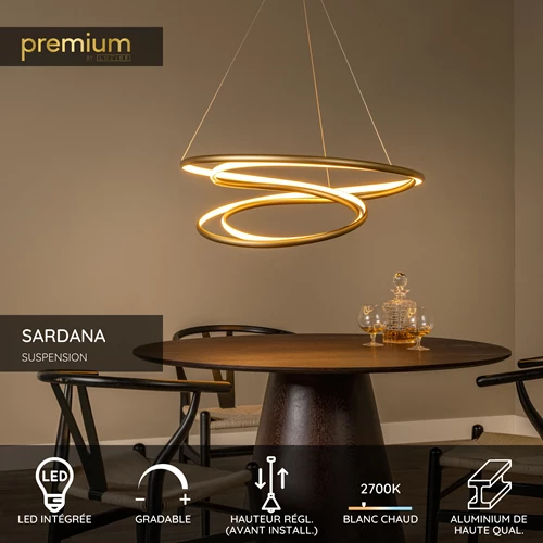 Lucide SARDANA - Suspension - Ø 80 cm - LED Dim. - 1x74W 2700K - Or Mat / Laiton | Premium - USP